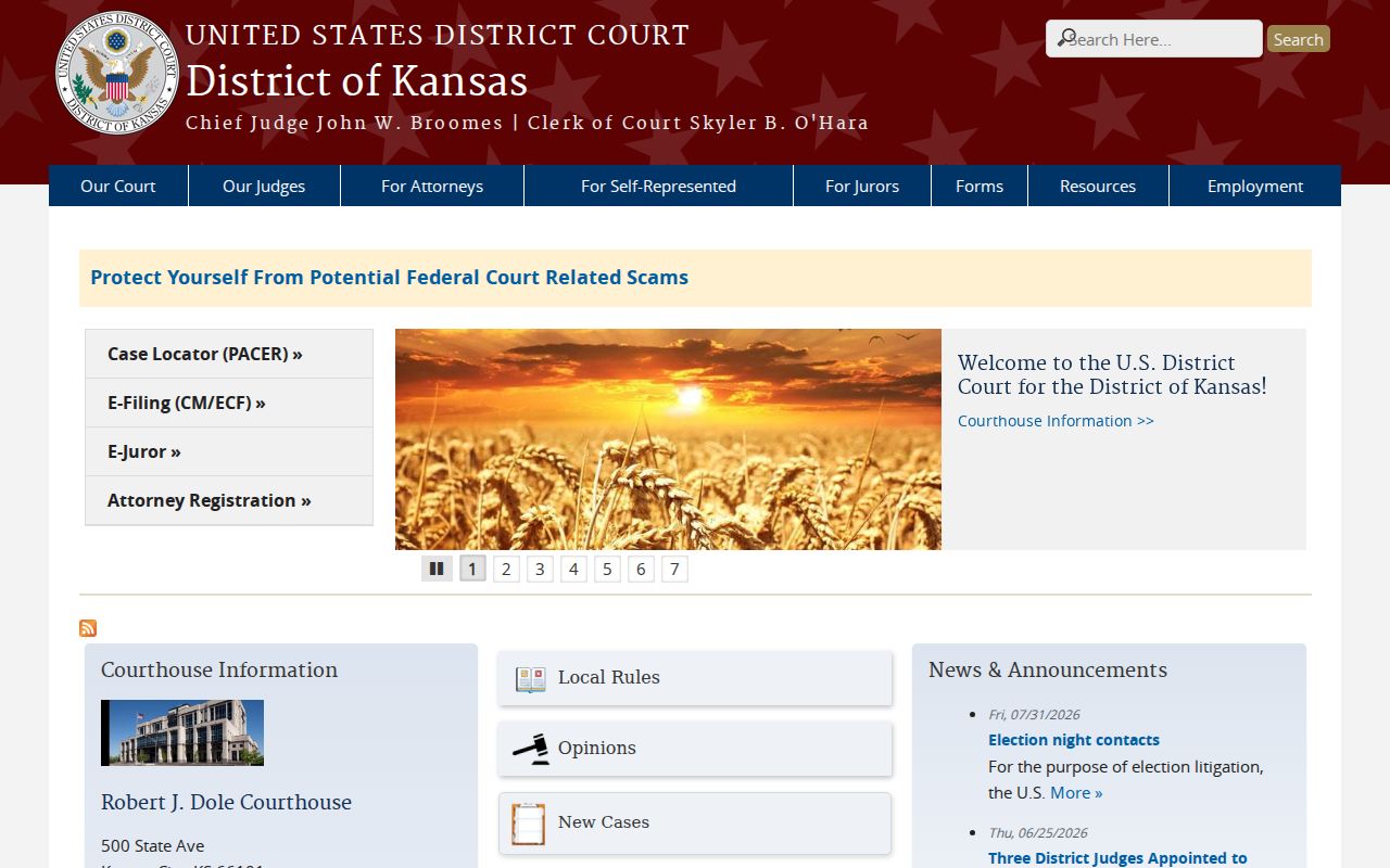 Sheridan County Hoxie court records and District of Kansas court contacts
